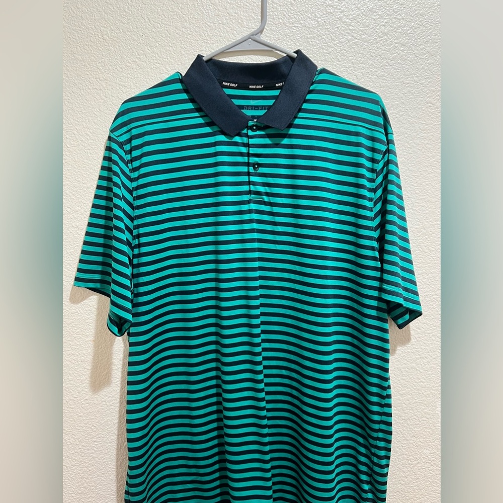 Men's Nike Striped Golf Polo Dry-Fit Size- Color-Teal &Navy Size-XL